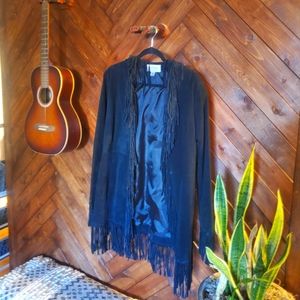 Black Suede fringe Wilson's Leather coat size Large